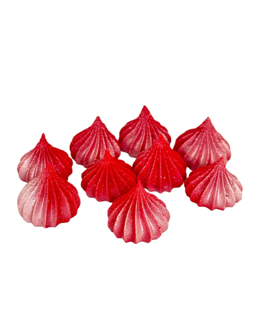 Rote Mini-Baiser mit Silberglanz