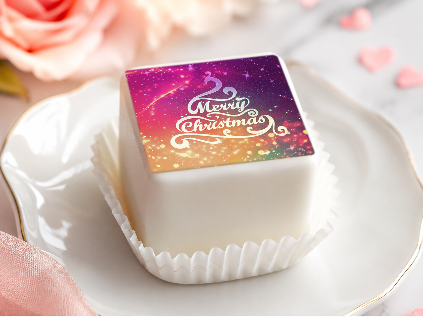 Petit Four / Punschkrapfen  Aufleger Merry Christmas