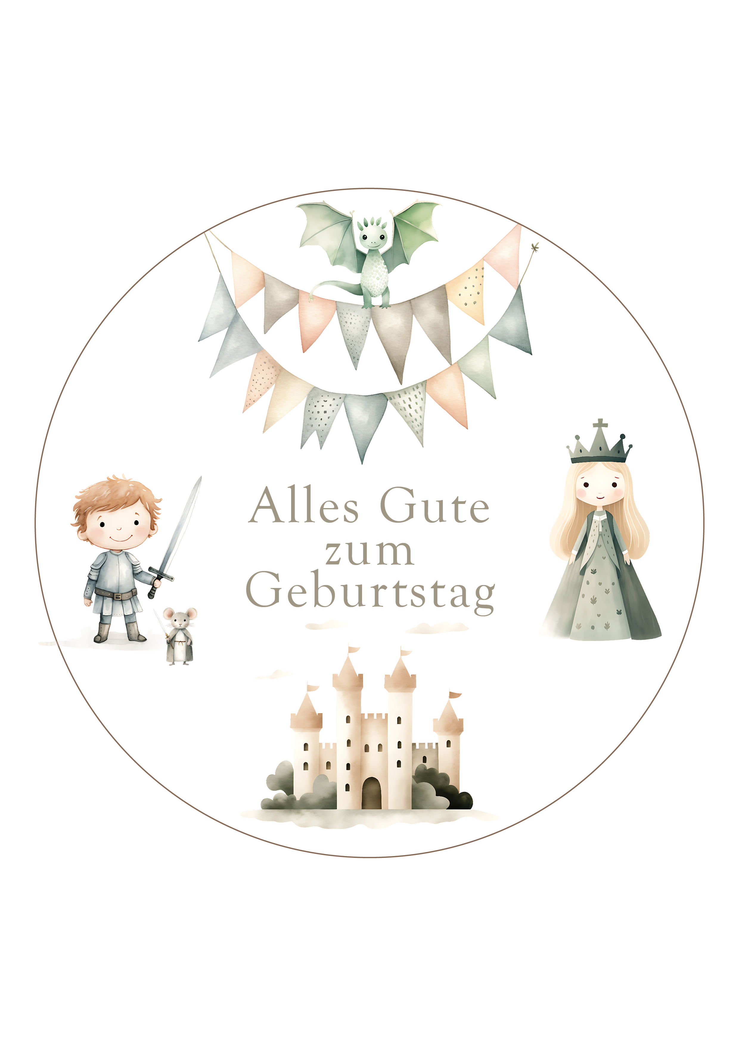 Tortenaufleger Ritter & Prinzessin „Alles Gute zum Geburtstag“