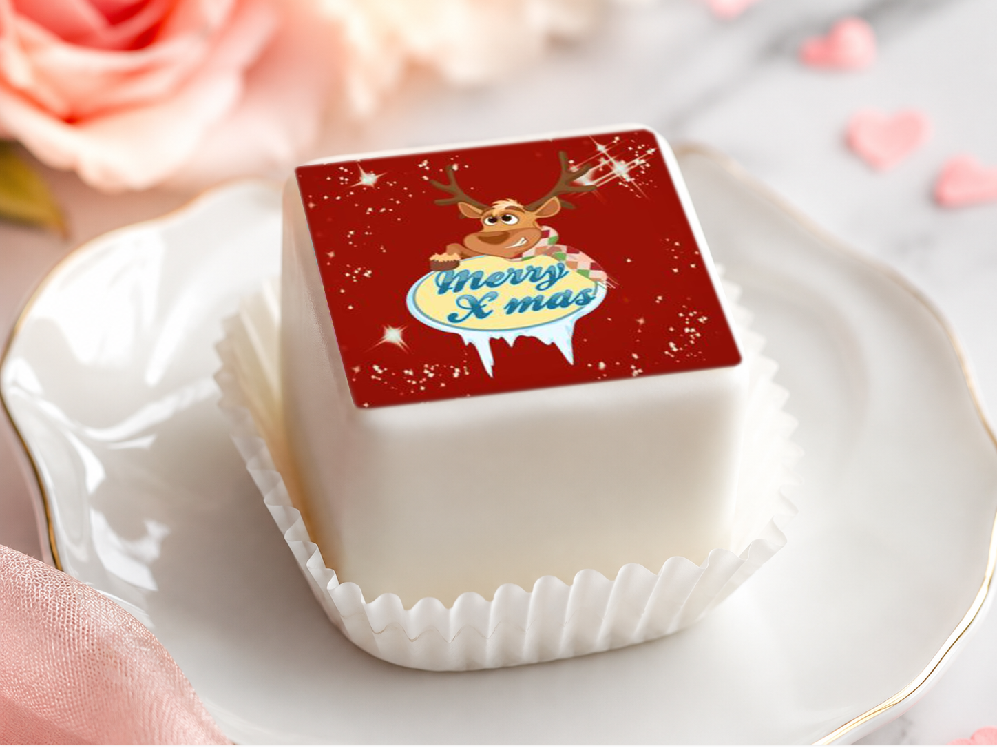 Petit Four & Punschkrapfen Aufleger Weihnachten – 20 Stück ca. 4 × 3 cm