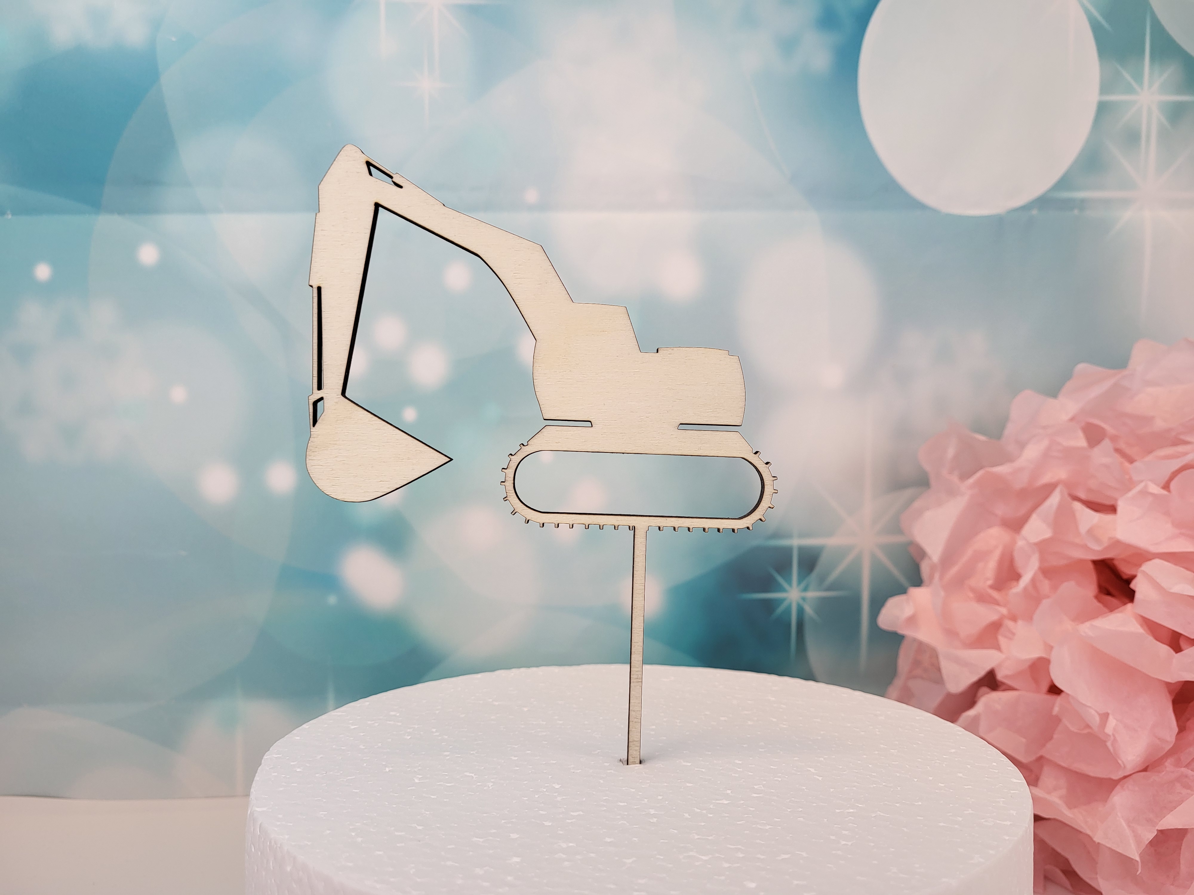 Cake Topper Bagger aus Holz – Caketopper Baustelle für Geburtstagstorte – Tortendeko Bagger Kindergeburtstag