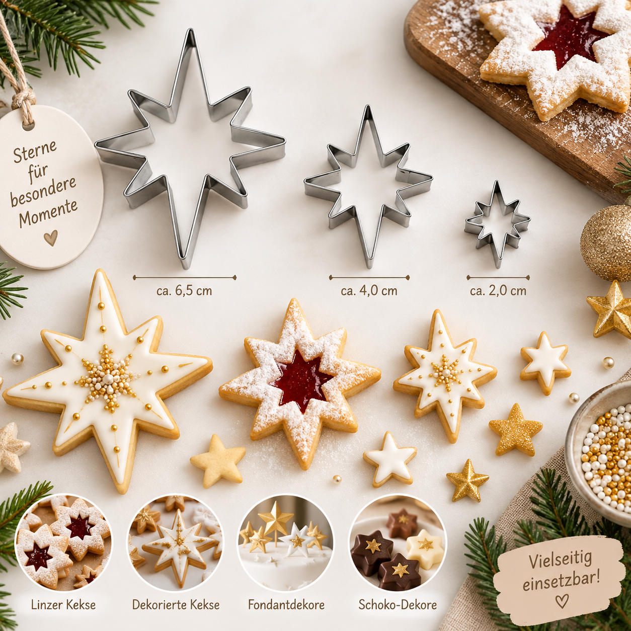 Ausstecher Stern 8 Zacken – 3-teiliges Set | 2,5–7,5 cm  A24
