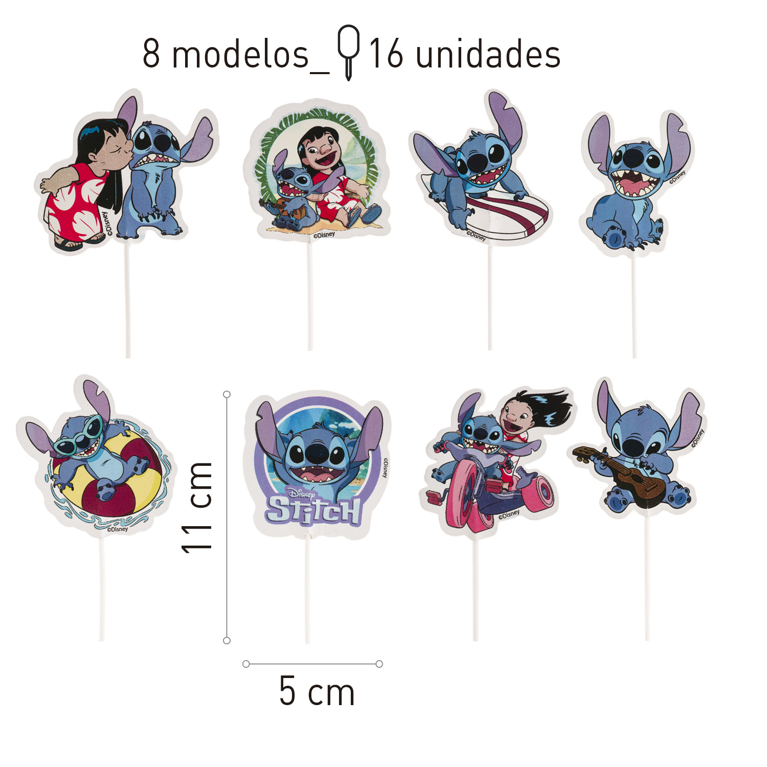 Cake Toppers „Stitch“ – 16-teiliges Set aus Papier