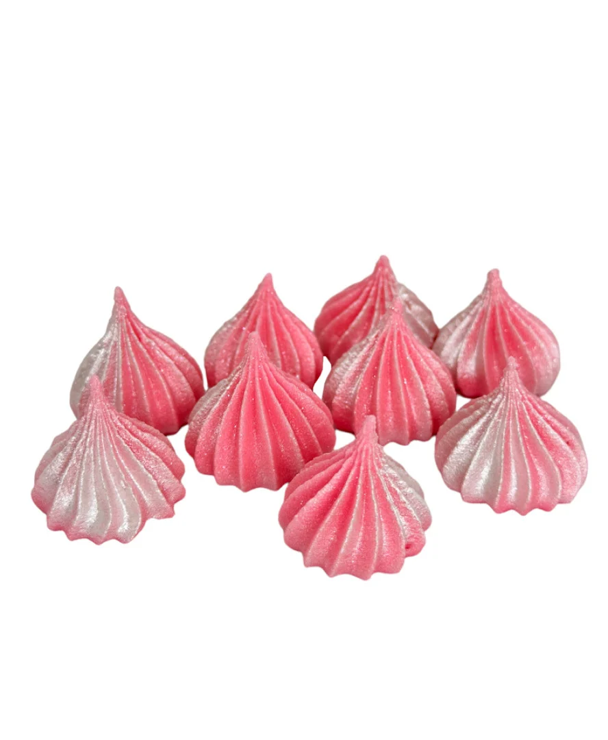 Rosa Mini-Baiser mit silbernem Schimmer – 9 Stück