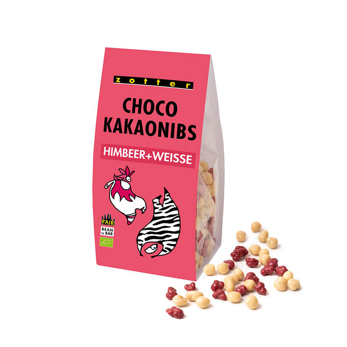 Zotter Schokolade Himbeer & Weiße Choco Kakaonibs