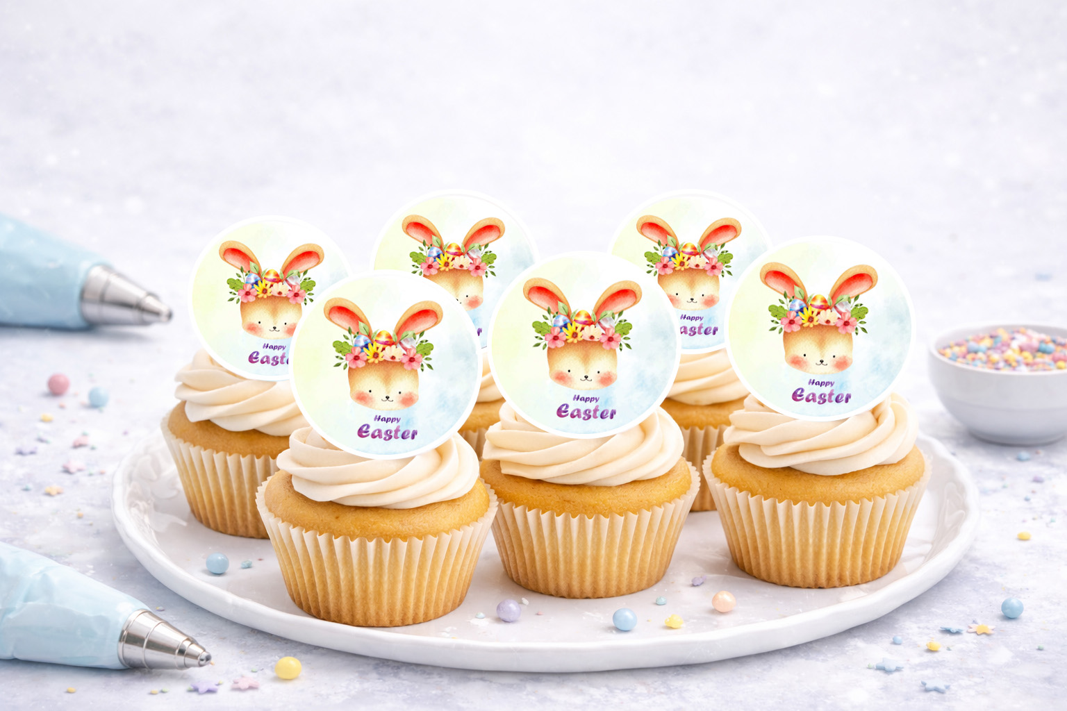 Essbare Muffinaufleger Easter aus Oblate Deluxe, ca. 4 cm, 24 Stück