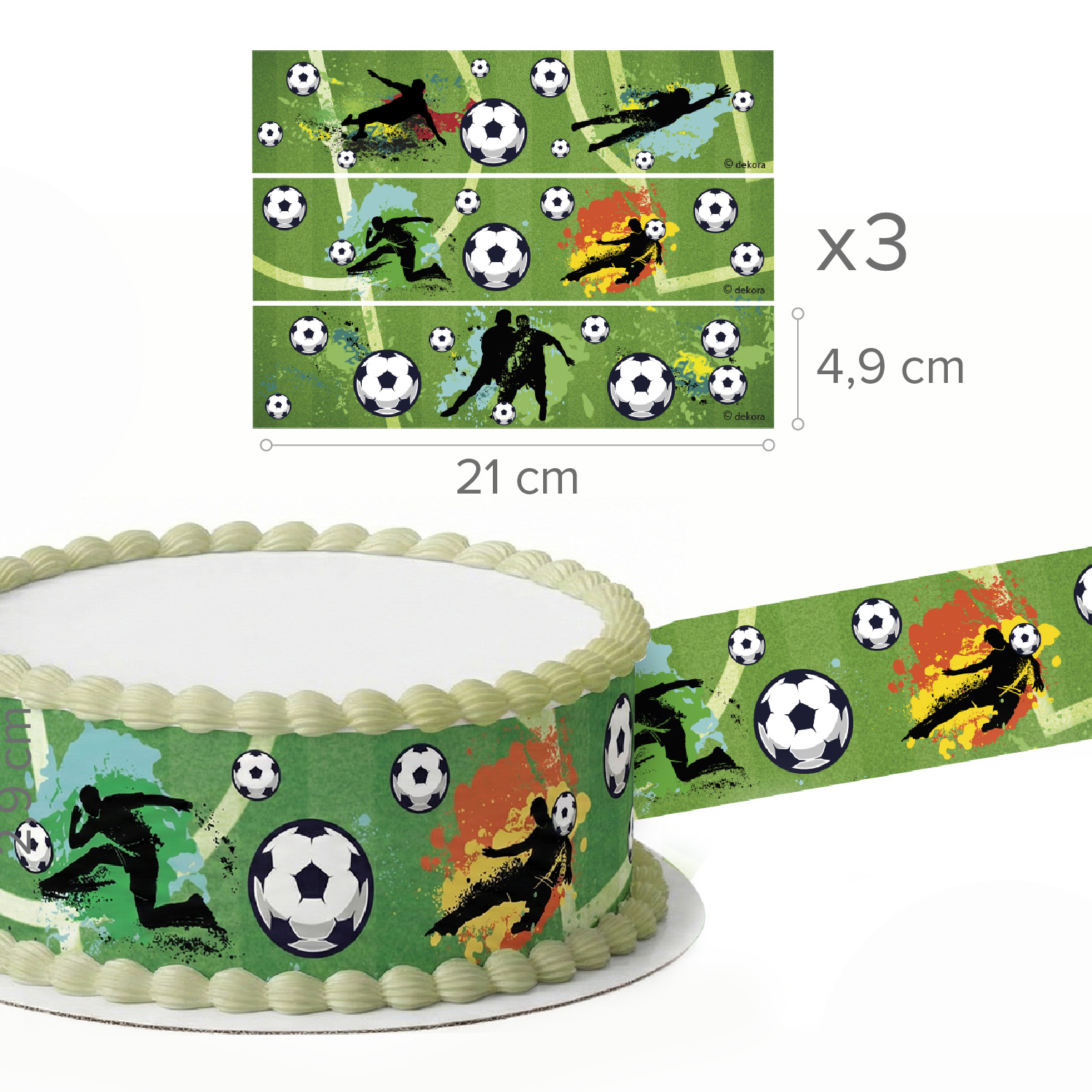 Essbare Tortenbänder Fußball – 3 Stück