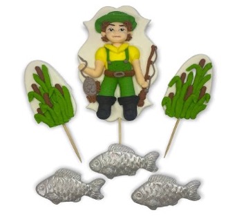 Zuckerfiguren-Set „Angler & Karpfen“ – Handgemacht – 6-teilig
