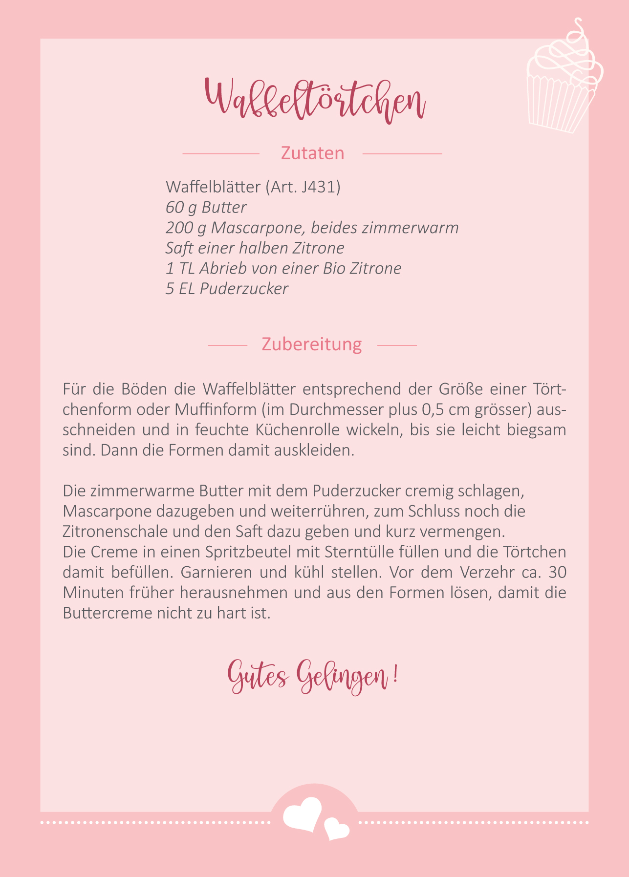 Rezeptkarte Waffeltörtchen