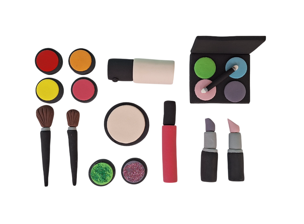 Make-up Schminkset – 14-teilig | Cake Topper aus Zuckerpaste