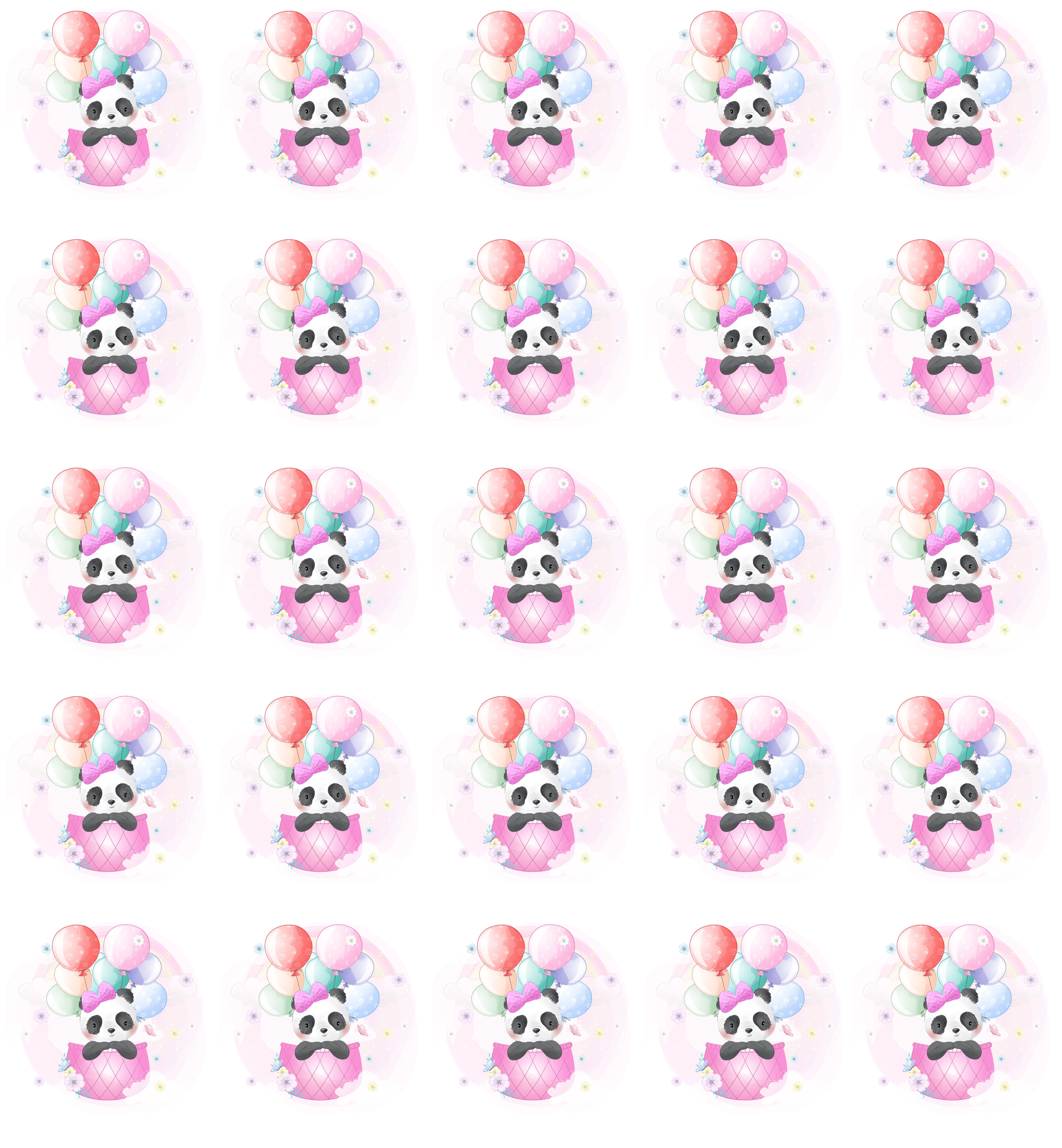 A4-Seite mit Muffinauflegern Panda: 25 essbare Aufleger aus Oblate Deluxe, Durchmesser 4 cm.