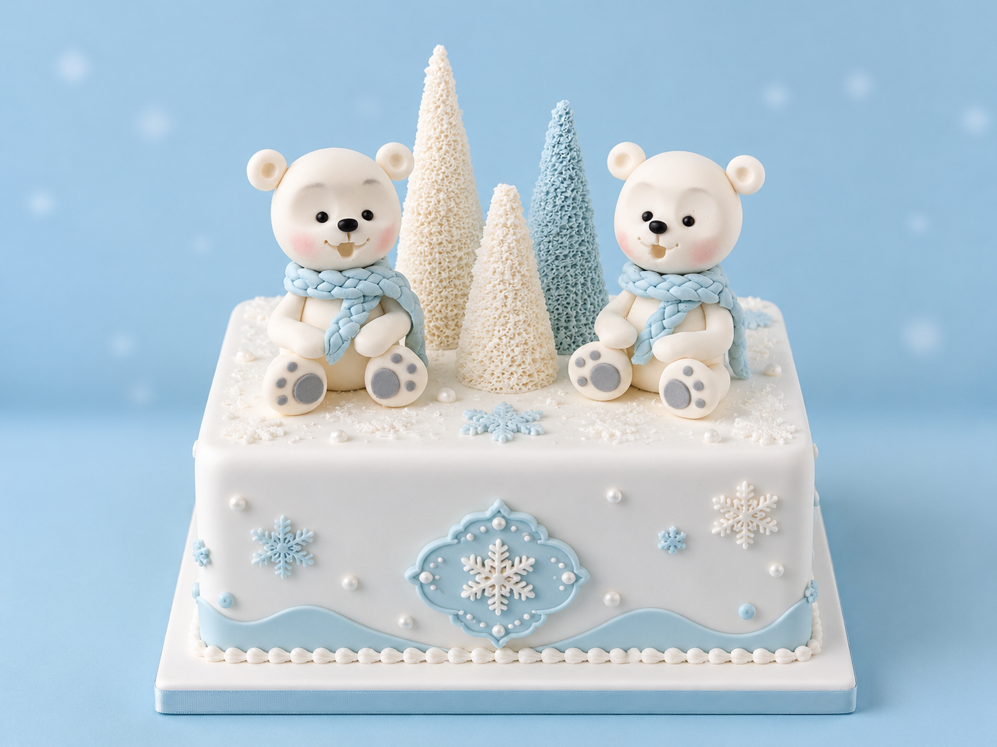 Winterliches Figuren-Set mit 2 Bären und 3 Bäumen