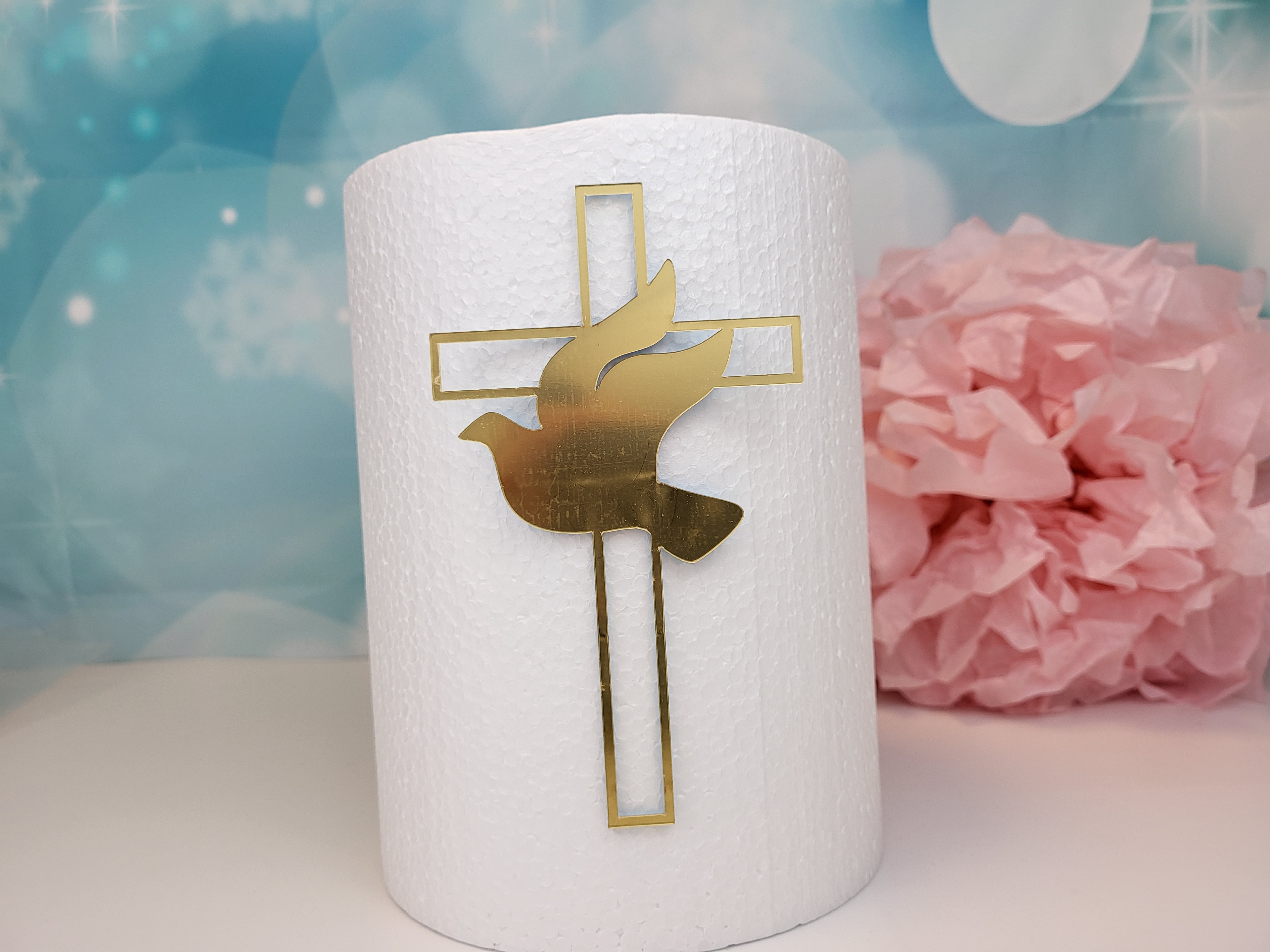 Cake Topper Kreuz mit Taube gold