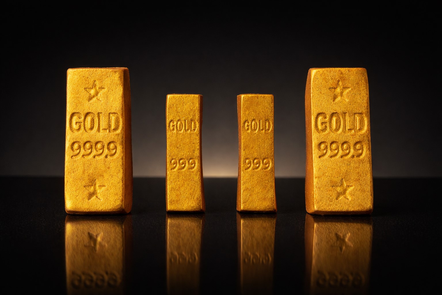 Essbare Fondant Goldbarren als 4er Set in Gold 9999 Optik, ideal als Money Cake und Casino Tortendeko