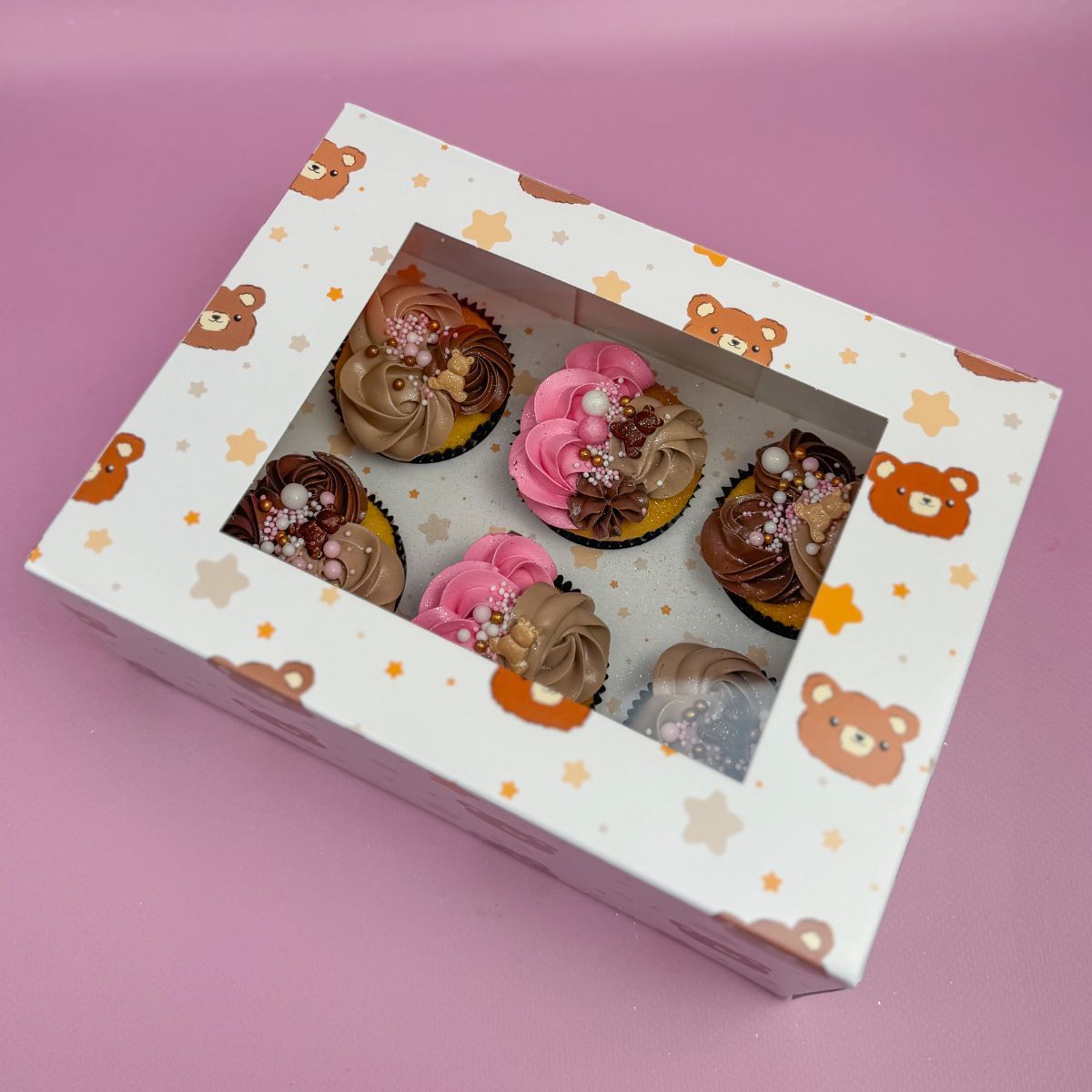 Cupcakebox Baby Bär & Sterne – 2er-Set für je 6 Cupcakes