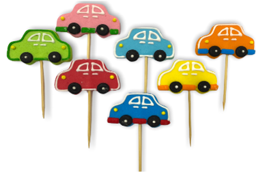Zuckerdekoration Autos – Coole Tortendeko mit Holzstäbchen zum Einstecken