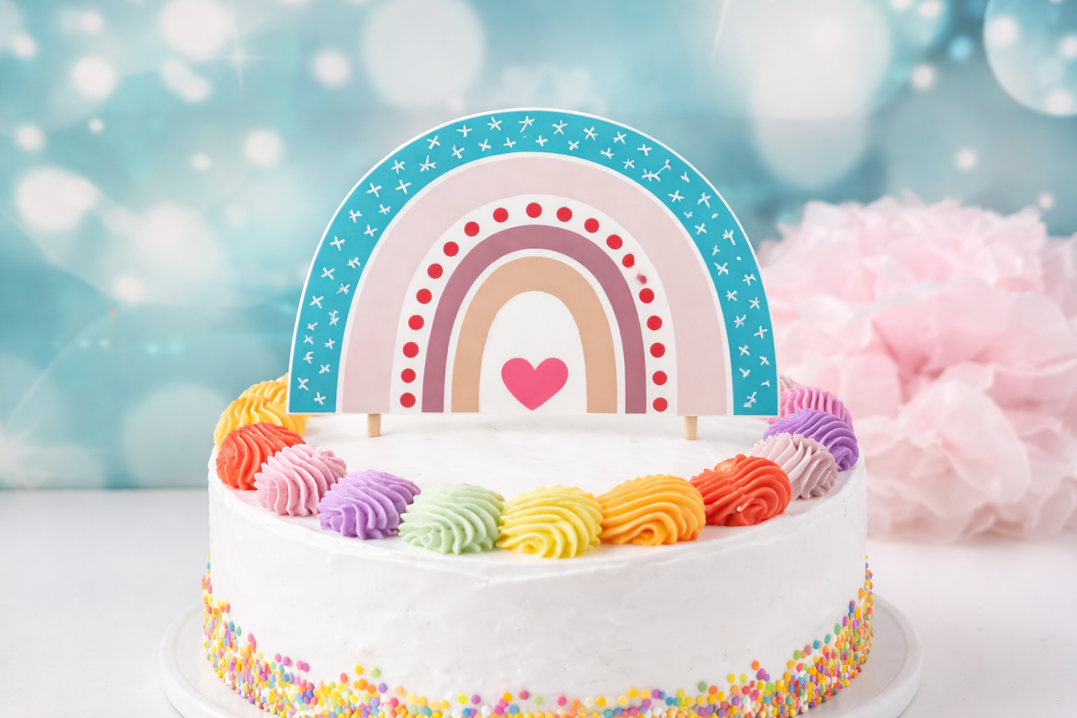 Cake Topper Regenbogen – Bunte Fondant Tortendeko für Geburtstag & Kinderfeier