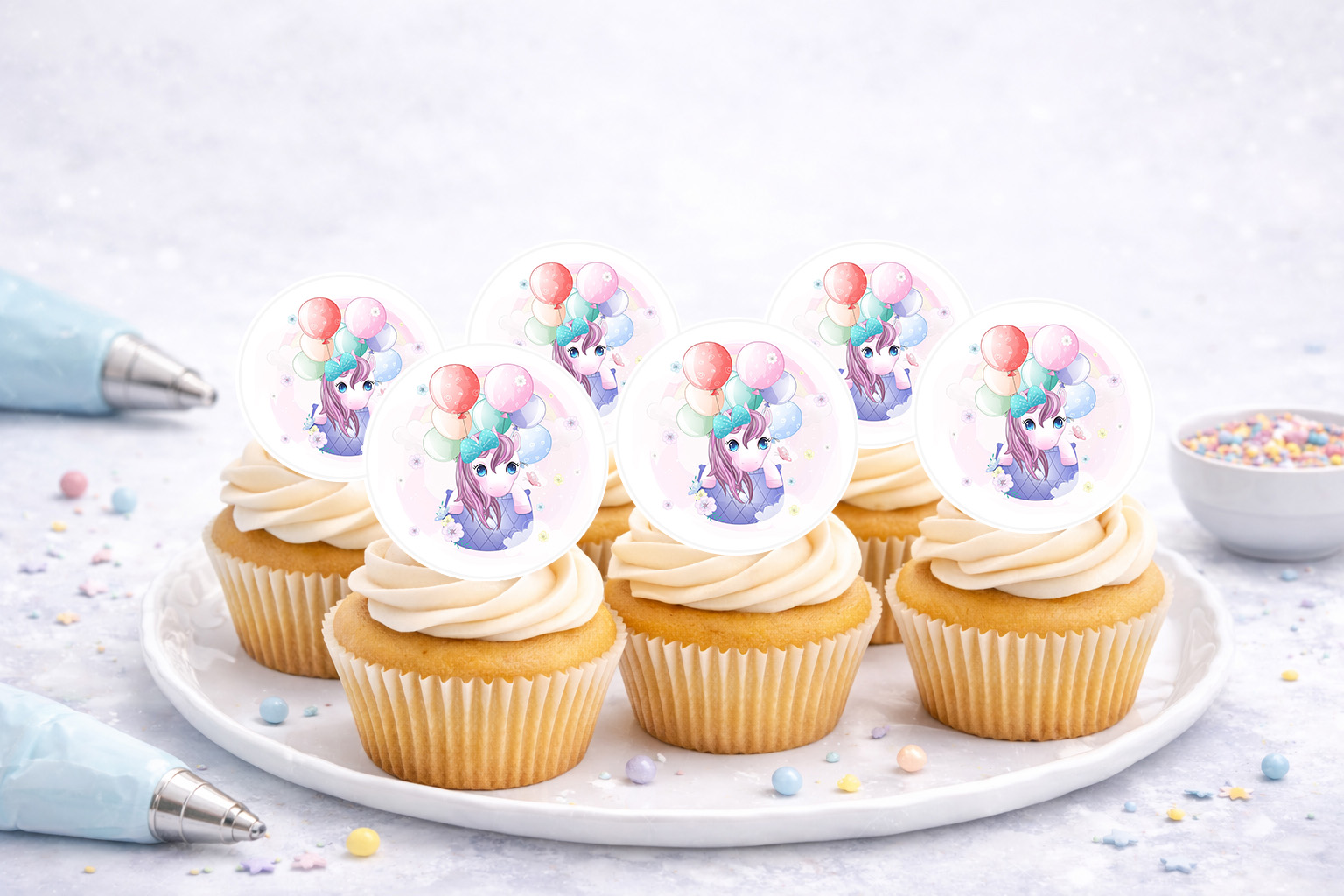 Essbare Muffinaufleger mit Einhorn-Motiv für Cupcakes und Muffins