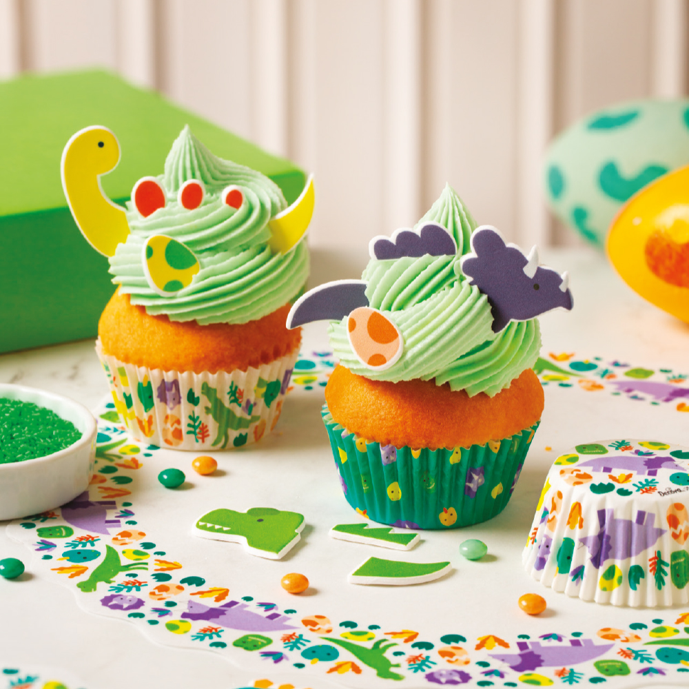 Zuckerdekoration Dinosaurier 2D – 18-tlg. Set für Muffins, Cupcakes und kleine Torten