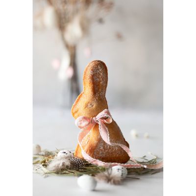 Fertig gebackener und dekorierter Osterhasen Kuchen aus 3D Backform ideal für Osterbrunch und Osterkaffee