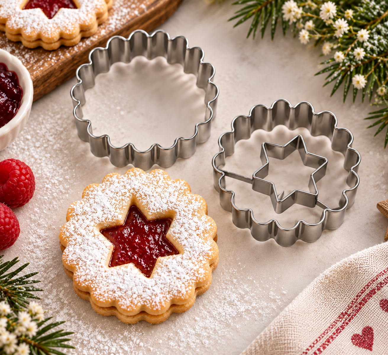 Linzer Ausstecher Kreis gewellt mit Stern 3,5 cm – 2-teilig A66