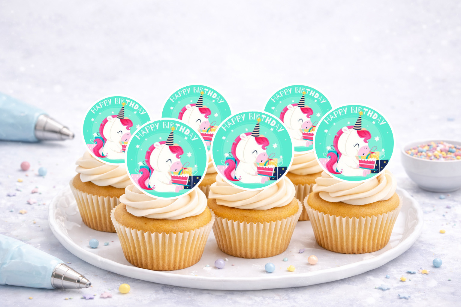 Muffinaufleger Happy Birthday Einhorn
