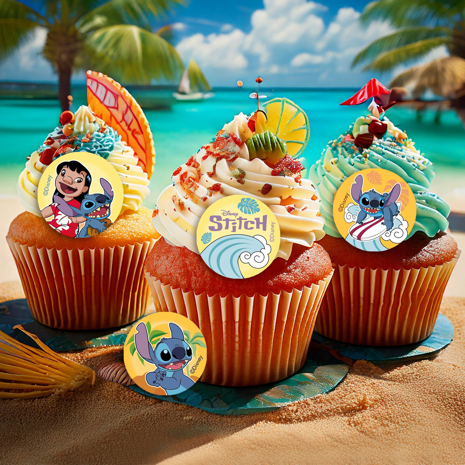 Oblaten Dekoration Stitch Muffins – Essbare Tortendeko, 3,4 cm