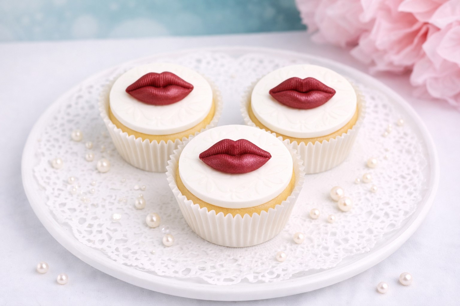 Essbare Fondant-Lippen – 6er-Set in Rot für Torten & Cupcakes