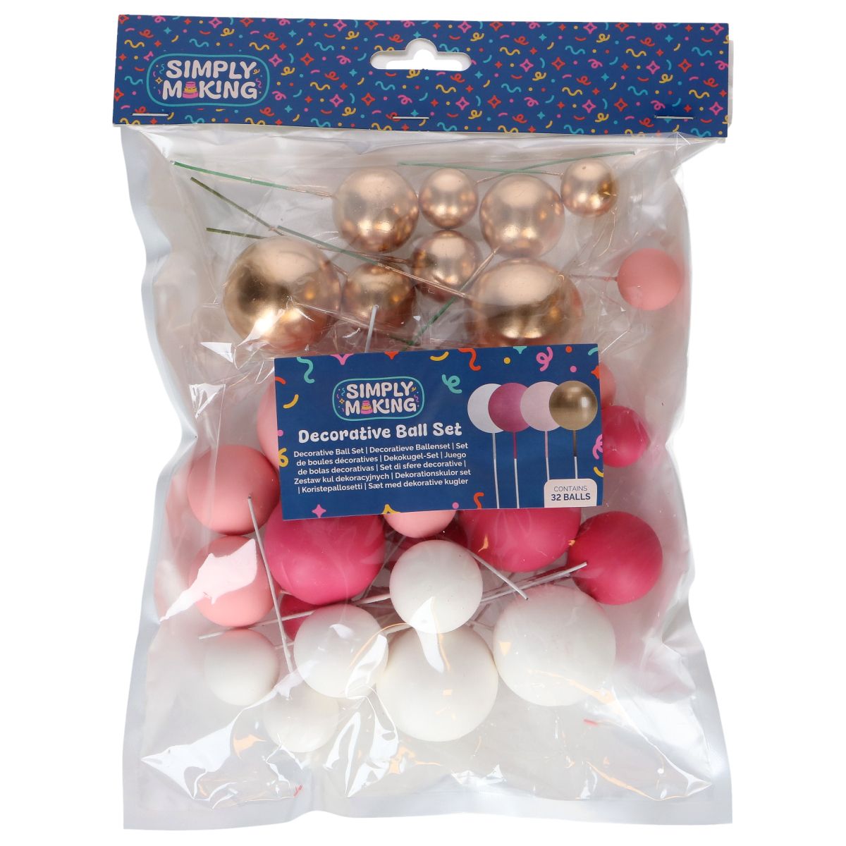 Dekoball-Set Hot Pink Ombre & Gold – 32-teilig für Torten & Cake Topper