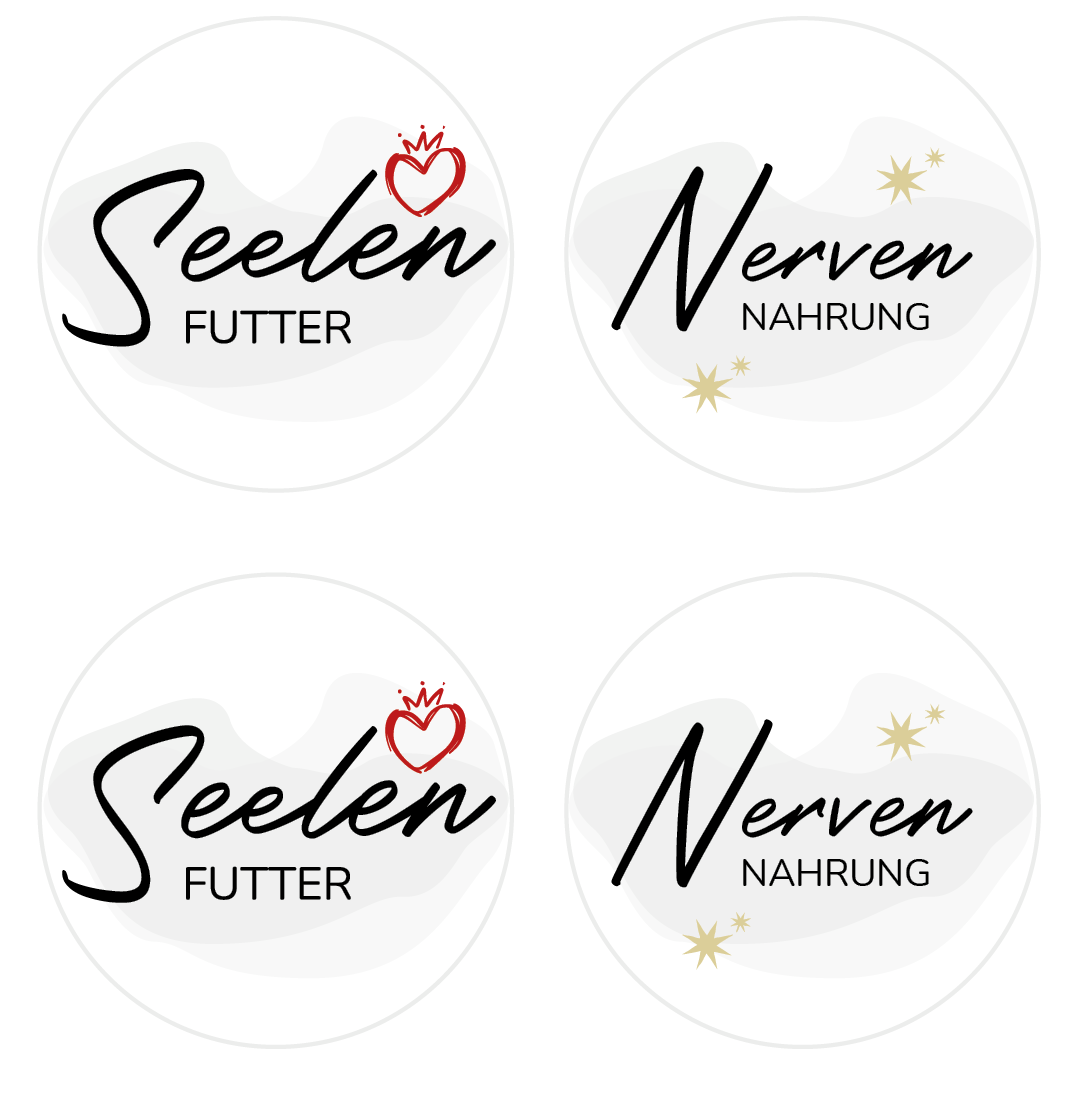 A4-Bogen mit 24 essbaren Muffinauflegern Seelenfutter & Nervennahrung aus Oblate Deluxe – zum Selbstausschneiden