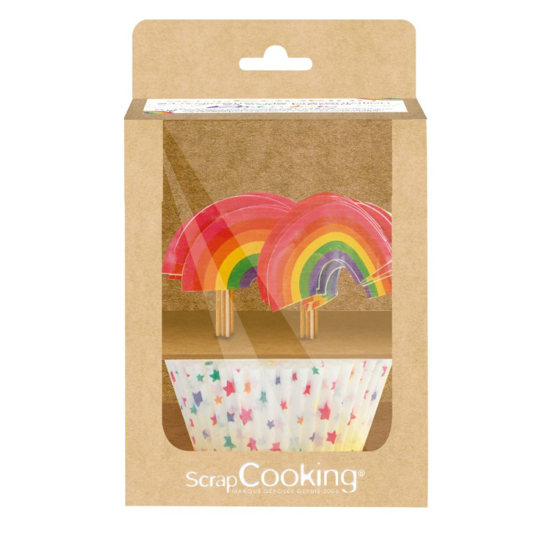 Rainbow Cupcake Deko-Set – 24 Förmchen & 24 Cake Topper