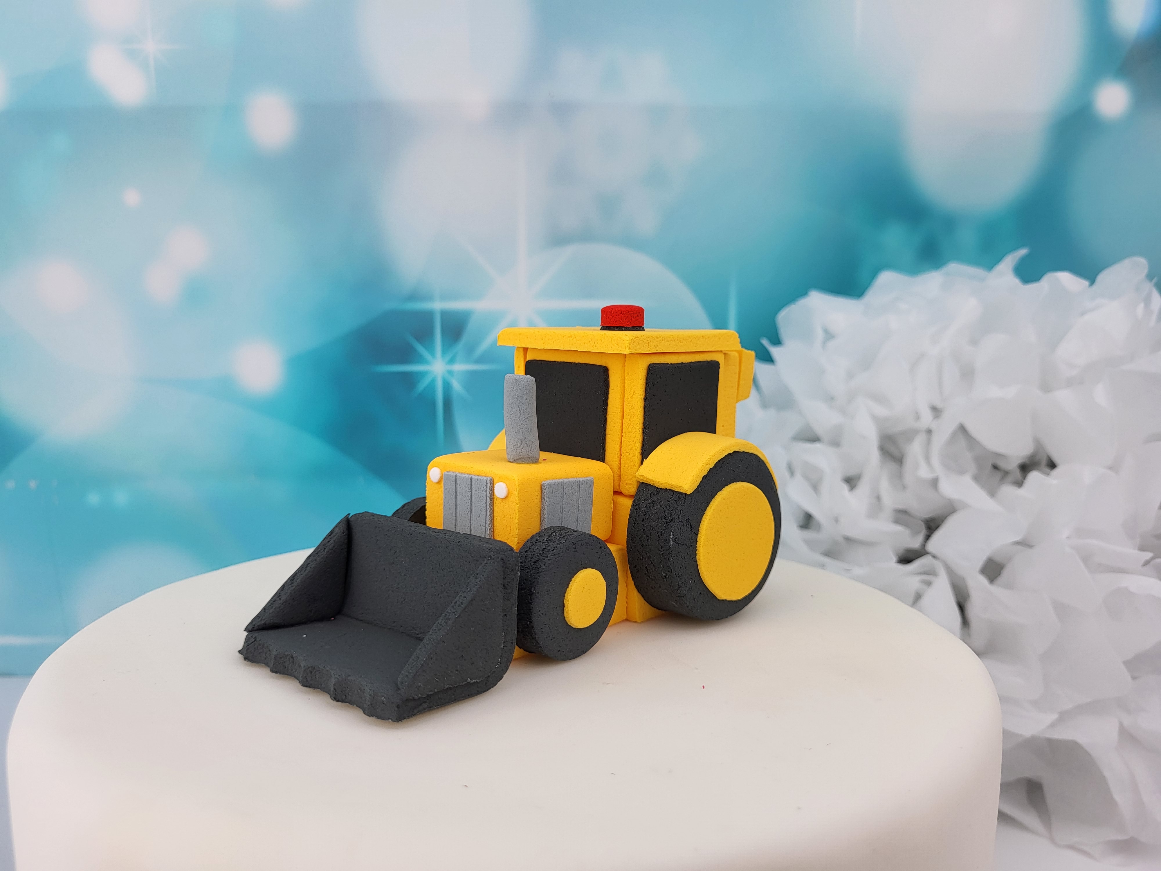 Tortenfigur Bagger (ca. 13 cm) – aus fester Zuckermasse – optional mit Zahlentopper