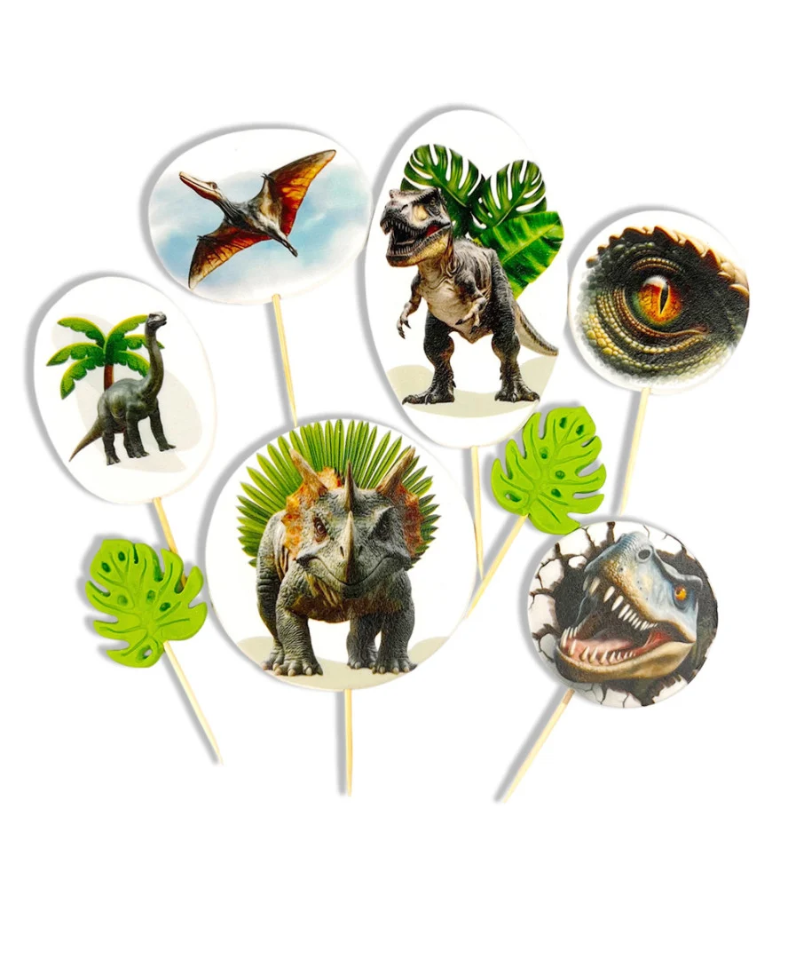 Dinosaurier Tortendeko aus Zucker – 8-teilig