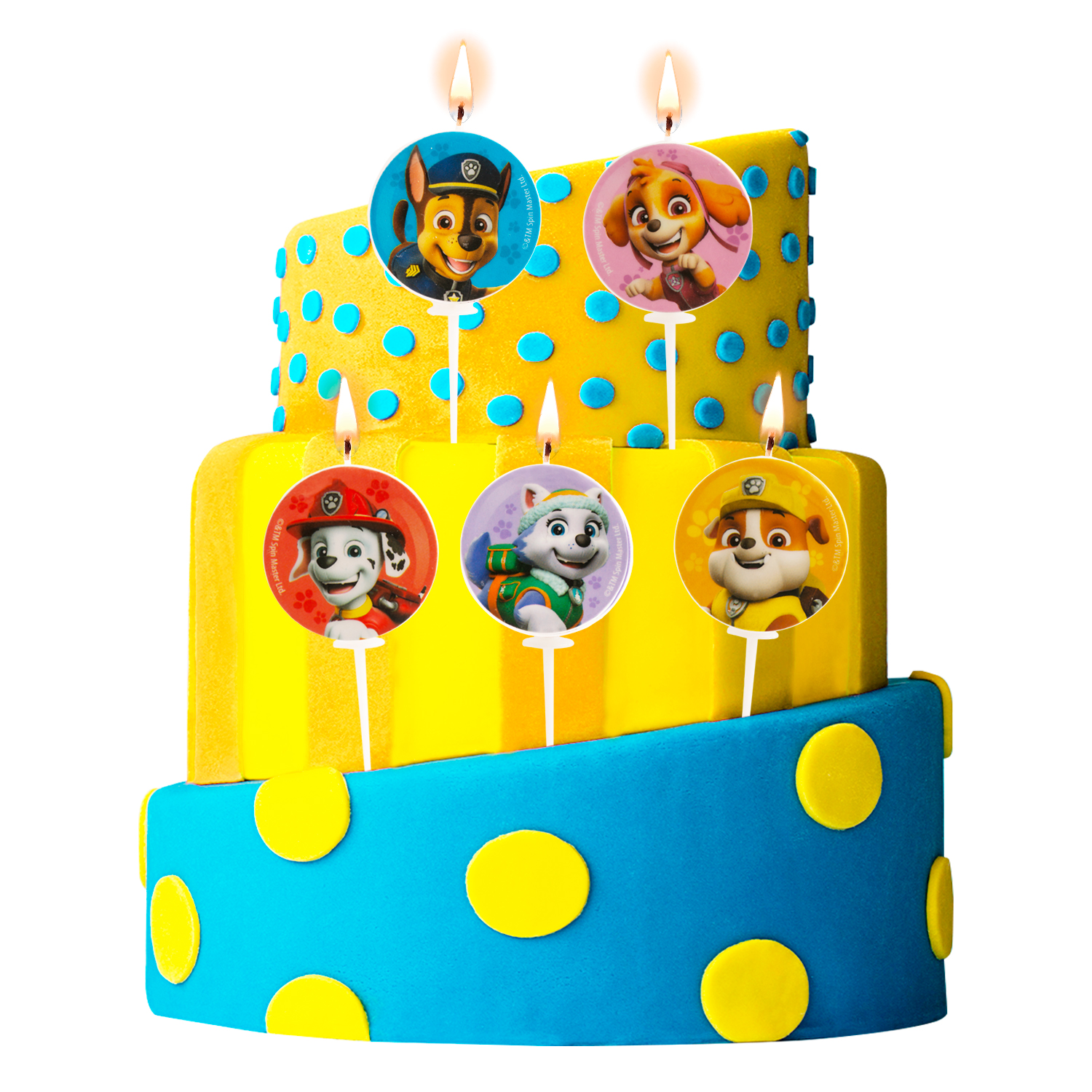 Paw Patrol Kerzen Set – 5 Stück (Ø 3 cm) | Tortenkerzen für Paw-Patrol Geburtstag