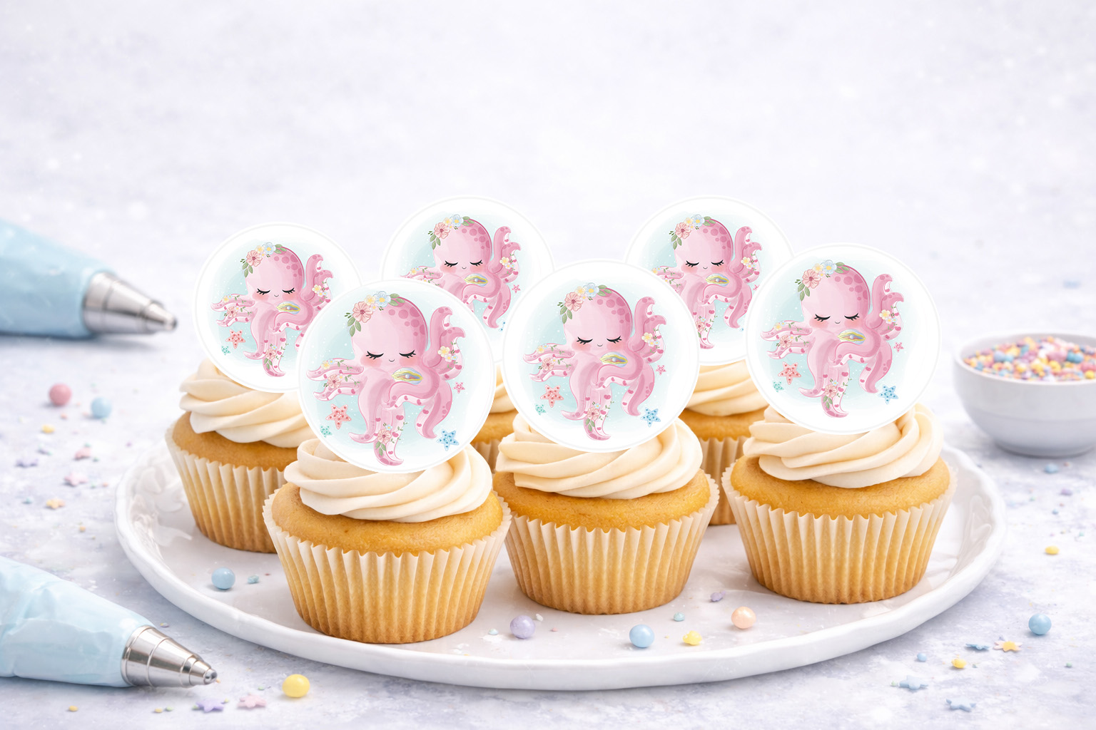 Essbare Muffinaufleger mit Tintenfisch-Motiv für Cupcakes und Muffins