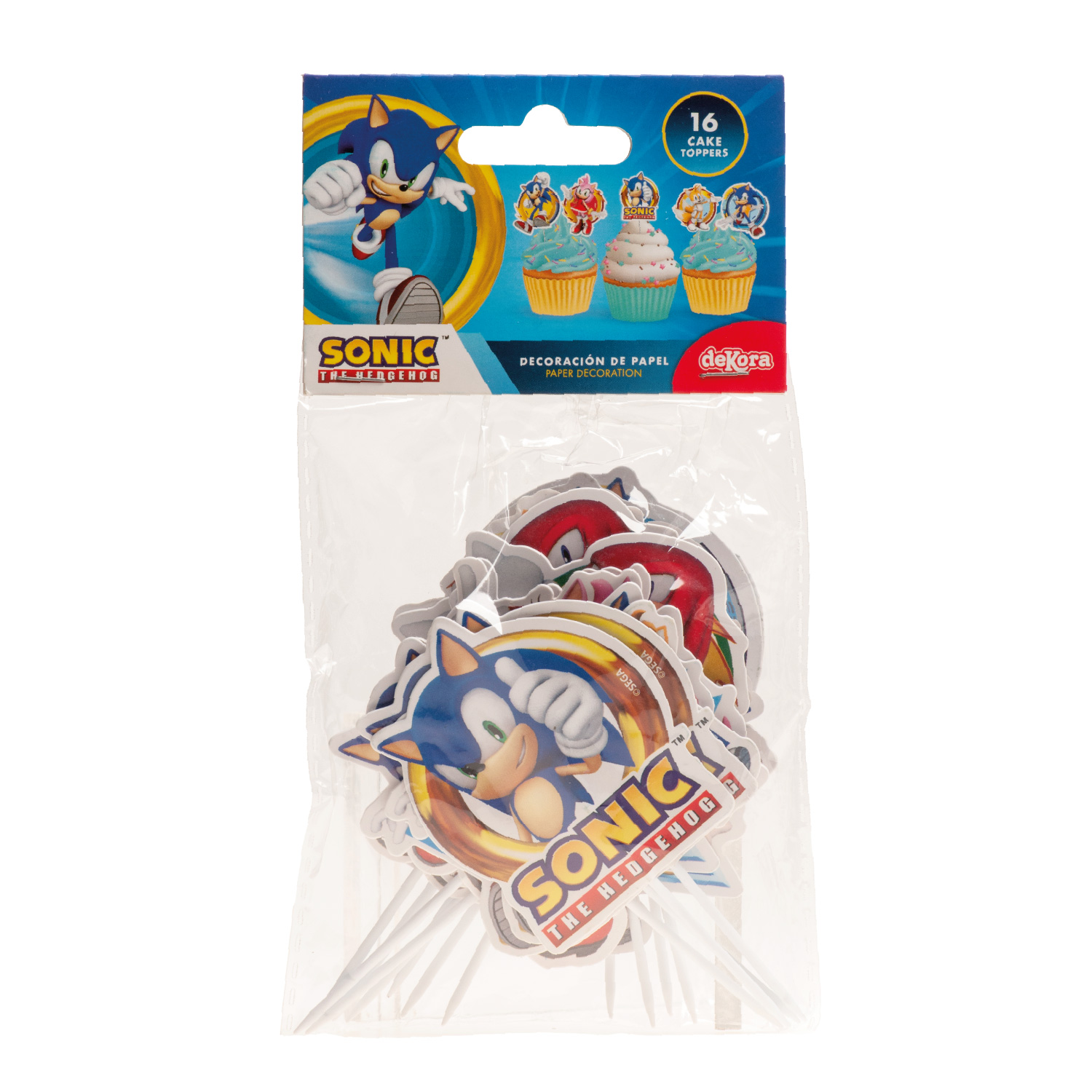 Cupcake Topper Sonic – 16 Stück Papier-Topper für Kindergeburtstag & Sonic-Mottoparty