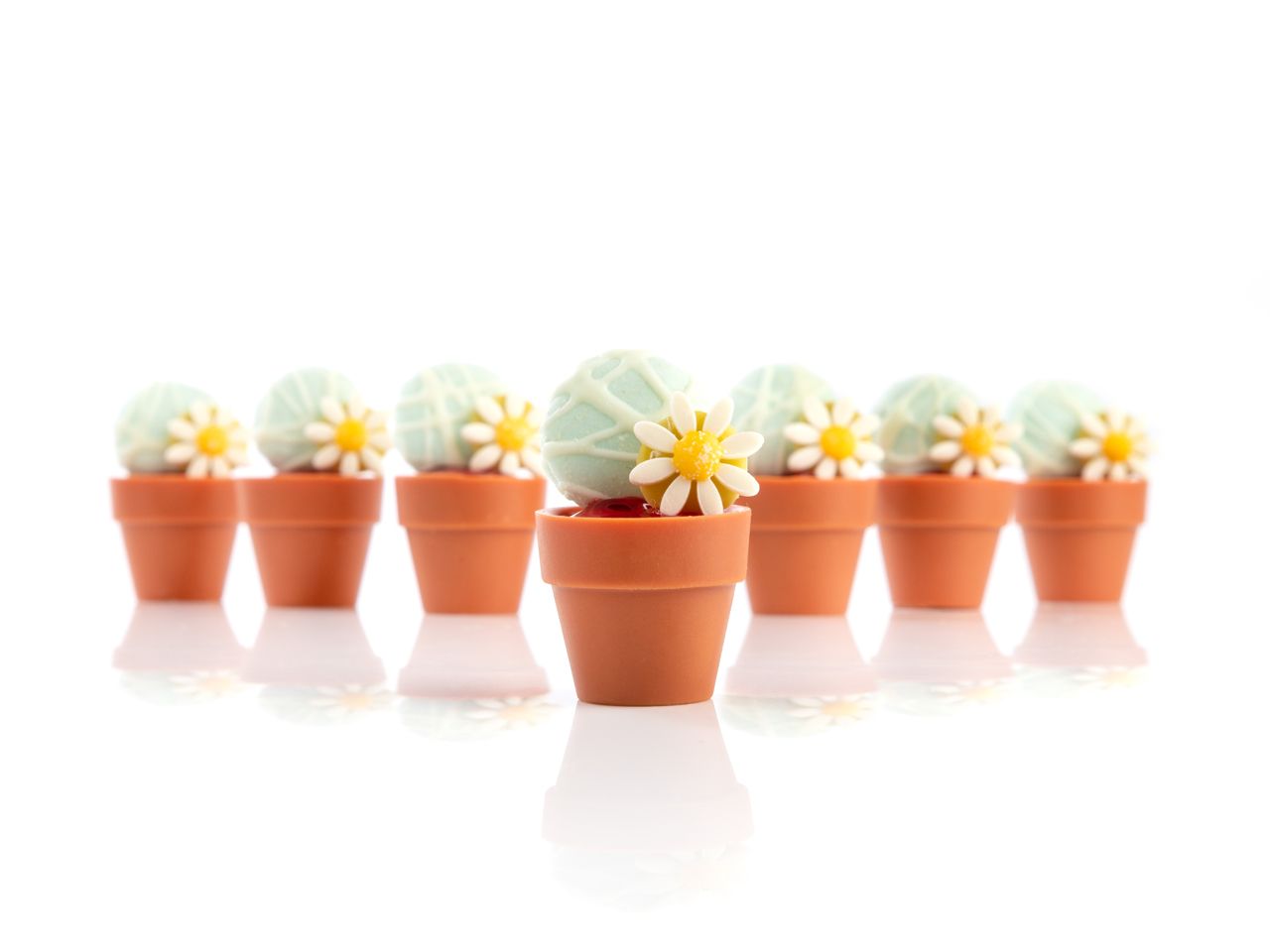 Pralinen-Schalen Blumentopf aus Schokolade – 24 Stück, terracottafarben