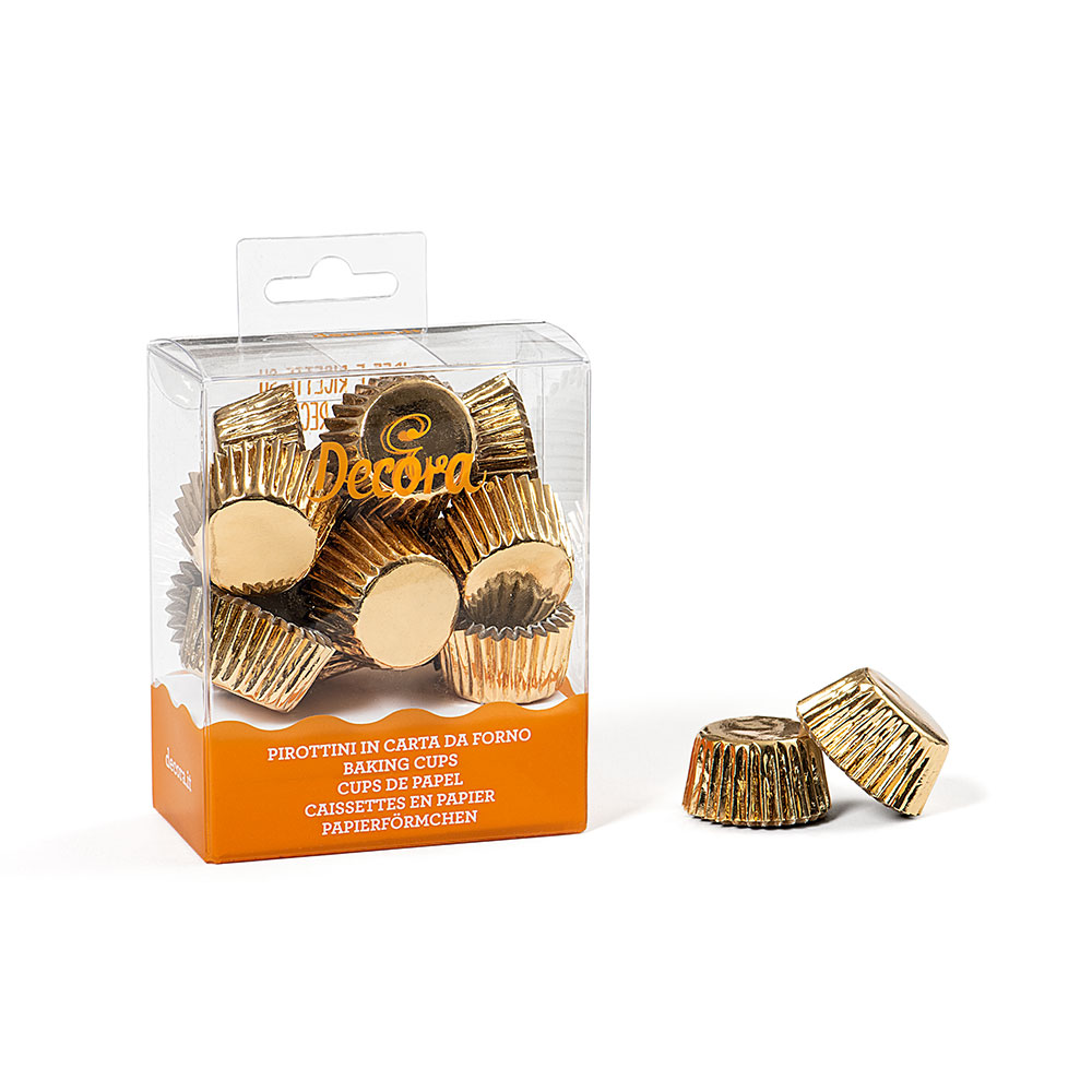 Goldene Mini-Backförmchen Ø 27 x 17 mm – 180 Bonbonkapseln