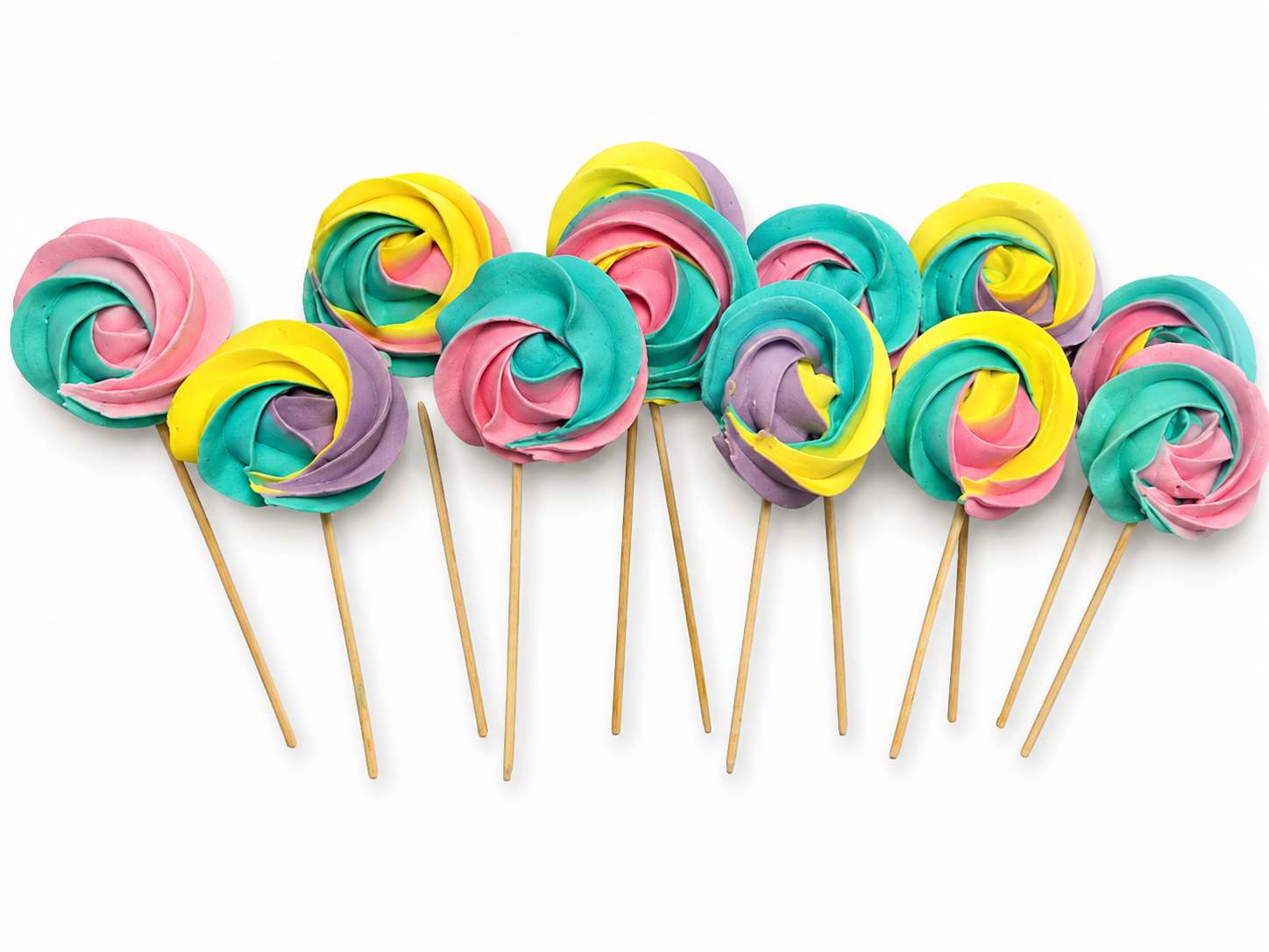 Regenbogen-Baiser am Stiel – 12 Stück