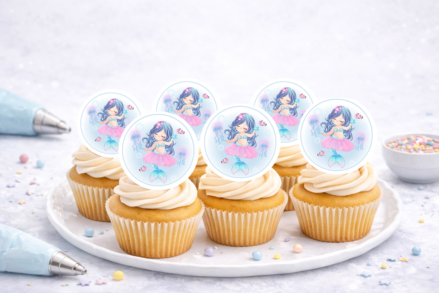 Essbare Muffinaufleger mit Meerjungfrau-Motiv für Cupcakes und Muffins