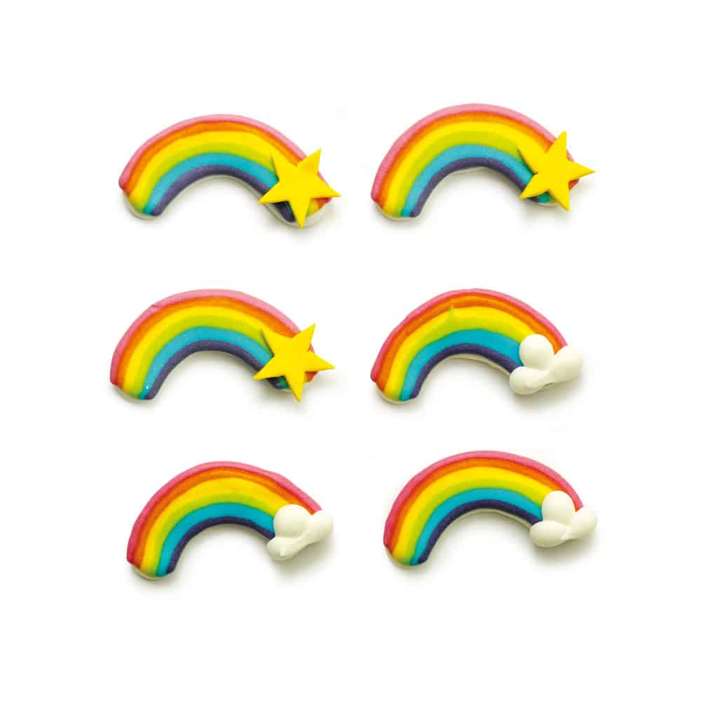 Zuckerdekoration Regenbogen – 6-tlg. Zuckerdeko für Torten, Cupcakes & Kekse