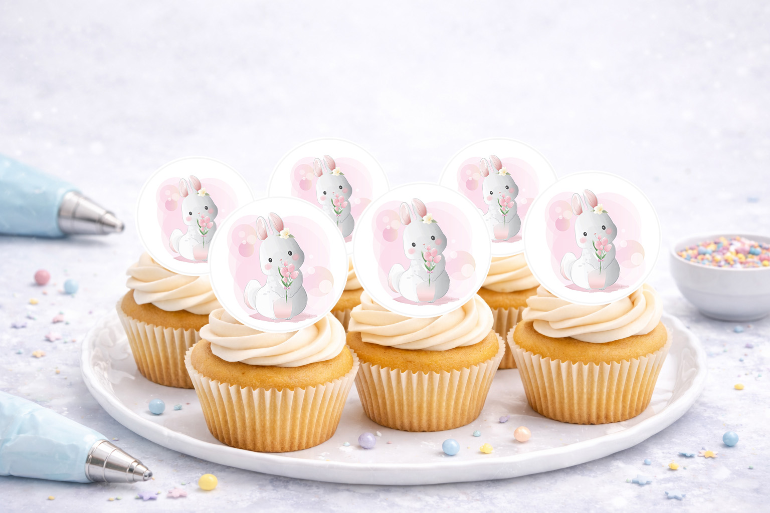Essbare Muffinaufleger Hase aus Oblate Deluxe – 25 Aufleger auf A4 (N438)